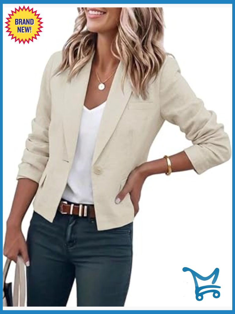 Cropped Blazer Casual Lightweight Cotton Linen Jacket